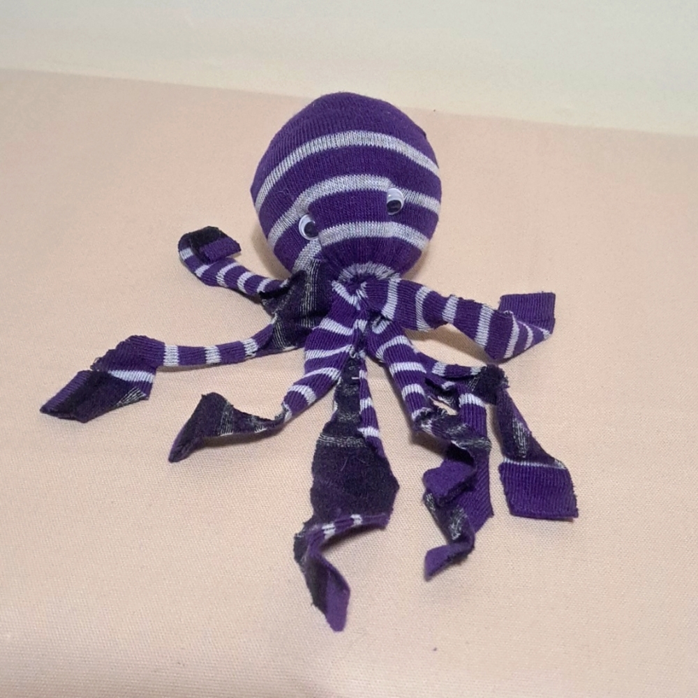 Hand Crafted Octopus Socktopus Child's Stuffed Ocean Animal Toy Purple Stripes